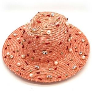 Lele Sadoughi Coral Embellished Straw Fedora